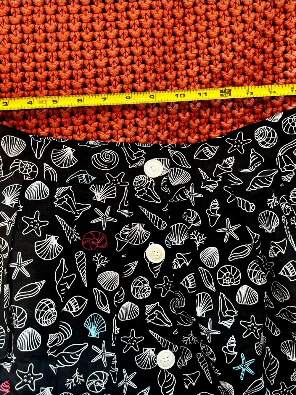 ModCloth Black Seashell Print A-Line Skirt with White Buttons - Picture 12 of 13